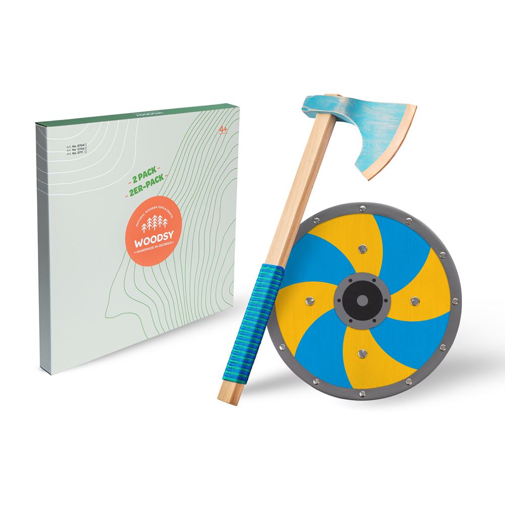 Woodsy viking houten bijl met schild. 4+
