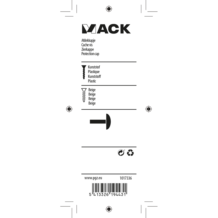 Mack 1017336 - afdekkapje kunststof beige 40 st | 10 stuks