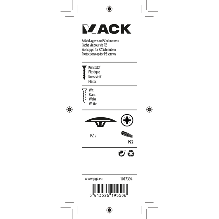 Mack 1017394 - afdekkapje vr pz schr.kunstst.wit 40 st pz 2 | 10 stuks