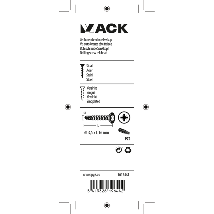 Mack 1017461 - zelfborende schroef vz kop verz. 35 st 3,5 x 16 mm | 10 stuks