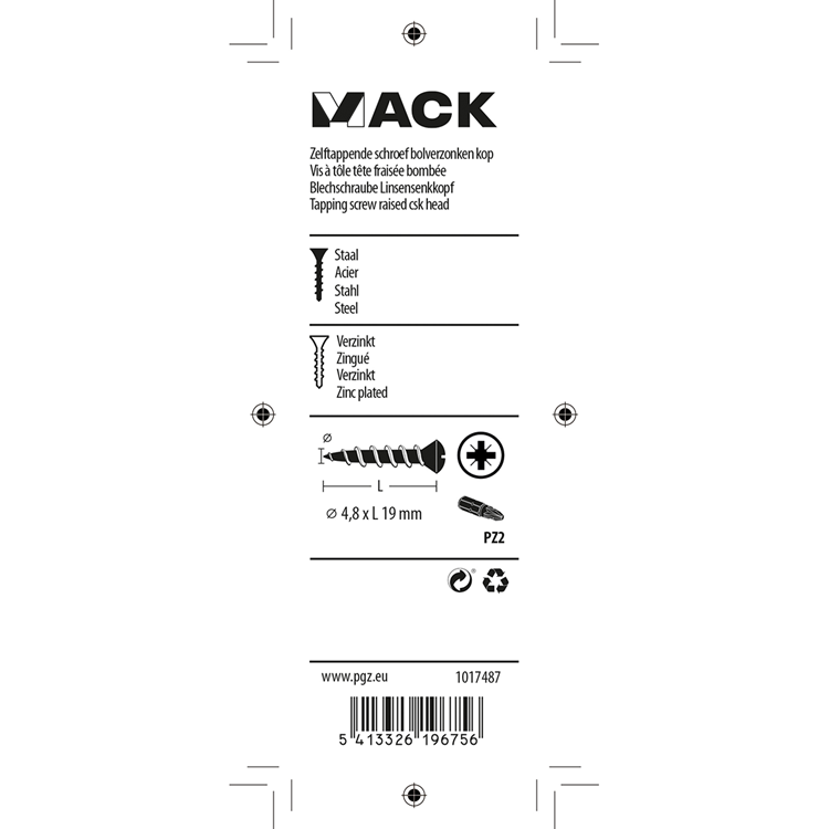 Mack 1017487 - zelftappende schroef bvk verz.14 st 4,8 x 19 mm | 10 stuks