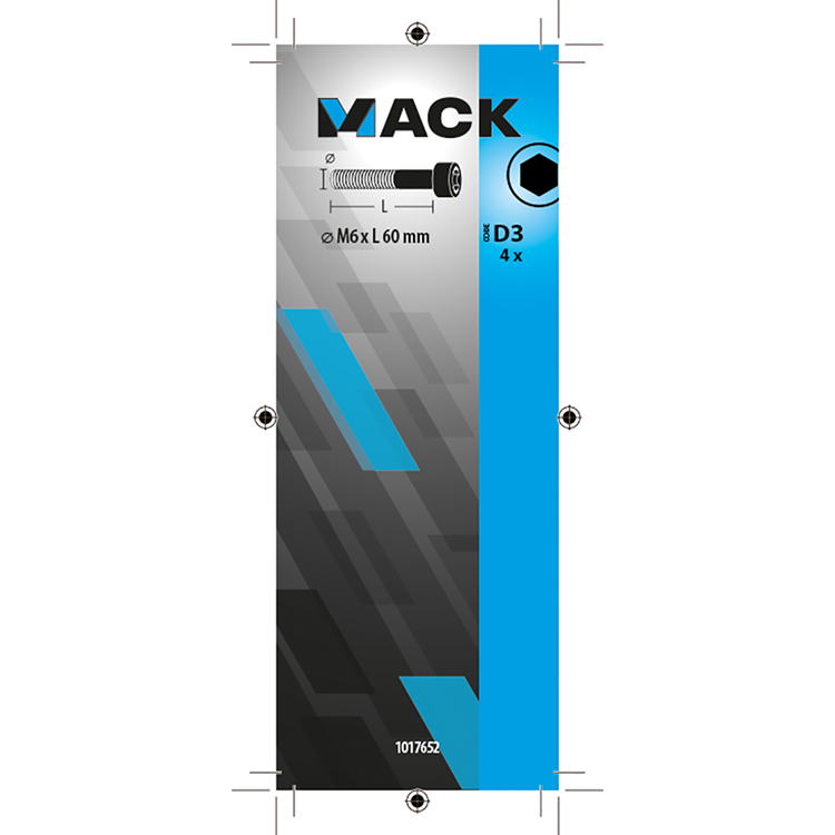 Mack 1017652 - binnenzeskant bout cyl.kop verz. 4 st m6 x 60 mm | 10 stuks
