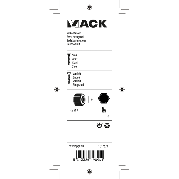 Mack 1017674 - zeskant moer staal verzinkt 40 st m 5 | 10 stuks