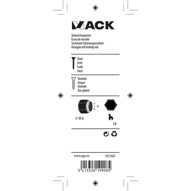 Mack 1017687 - zeskant borgmoer staal verzinkt 12 st m8 | 10 stuks