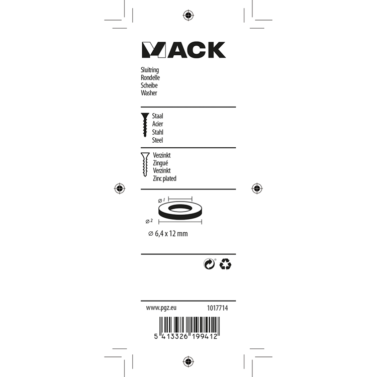 Mack 1017714 - sluitring staal verzinkt 40 st 6,4 x 12 mm | 10 stuks