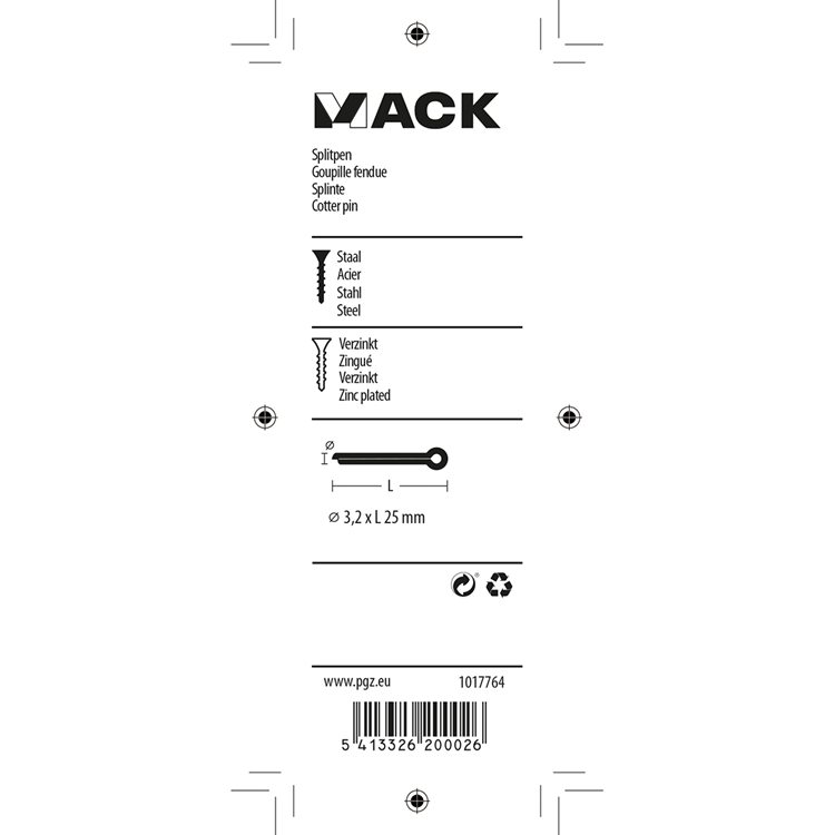 Mack 1017764 - splitpen staal verzinkt 16 st 3,2 x 25 mm | 10 stuks