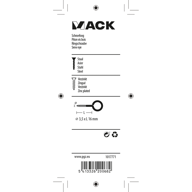 Mack 1017771 - schroefoog staal verzinkt 12st 3,5 x 16 mm | 10 stuks