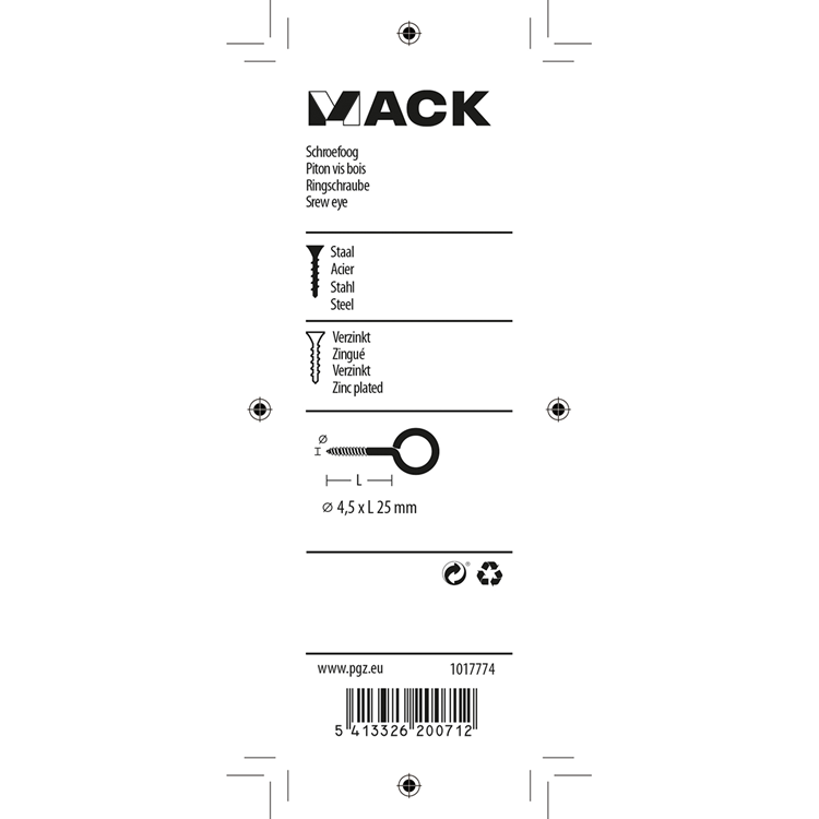 Mack 1017774 - schroefoog staal verzinkt 7 st 4,5 x 25 mm | 10 stuks