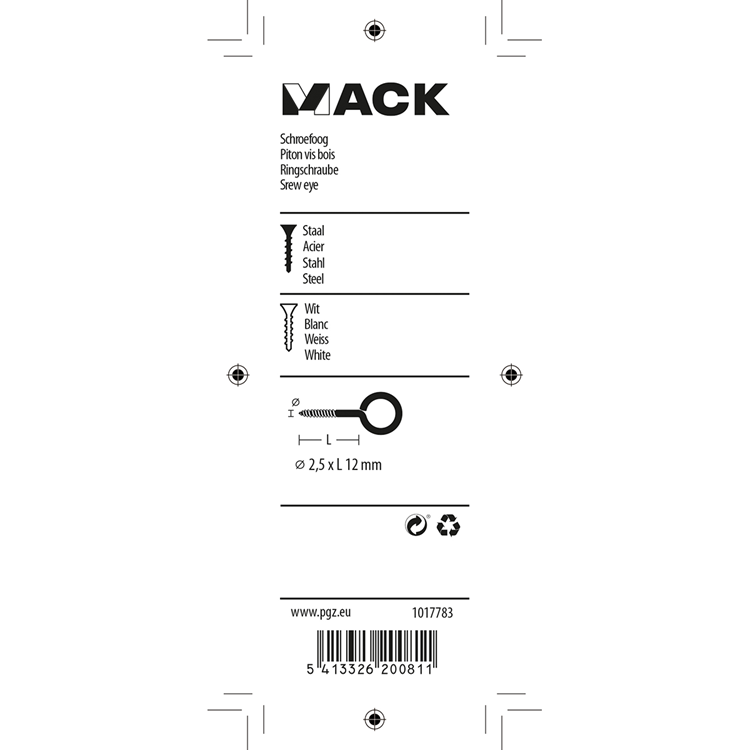Mack 1017783 - schroefoog staal wit 10 st 2,5 x 12 mm | 10 stuks