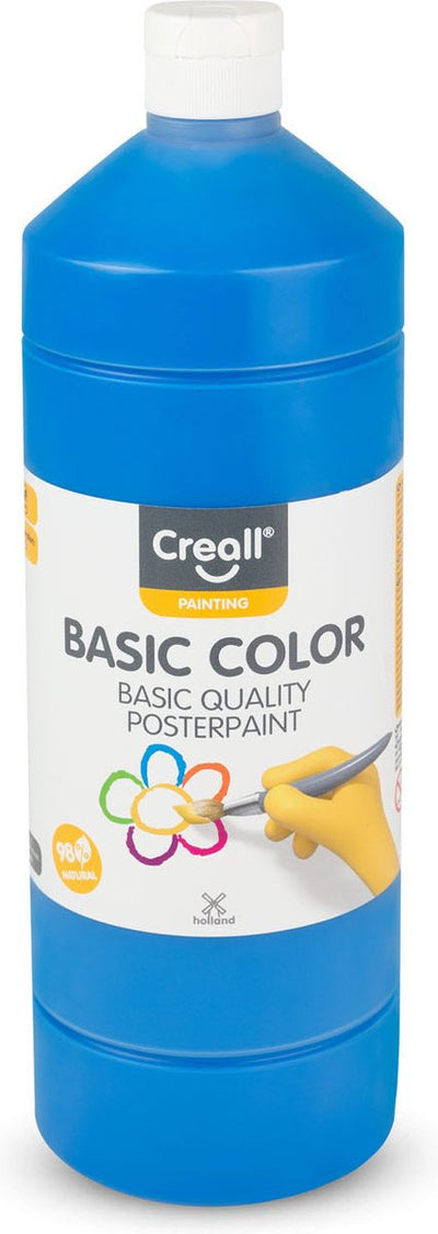 Creall plakkaatverf - blauw - blauwe schoolverf - fles 1000ml - gemaakt in nederland - professionele kwaliteit - basic color - vegan - glutenvrij