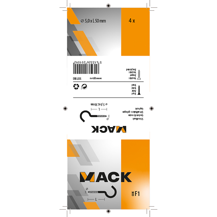 Mack 1017803 - schroefhaak staal verzinkt 4st 5,0 x 50 mm | 5 stuks
