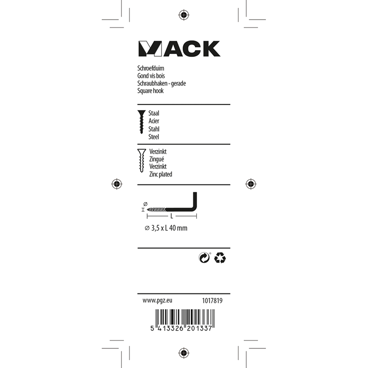 Mack 1017819 - schroefduim staal verzinkt 10 st 3,5 x 40 mm | 10 stuks