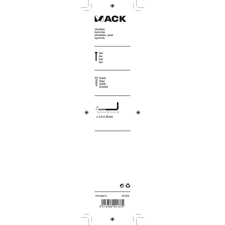 Mack 1017823 - schroefduim staal verzinkt 4st 5,0 x 80 mm | 5 stuks