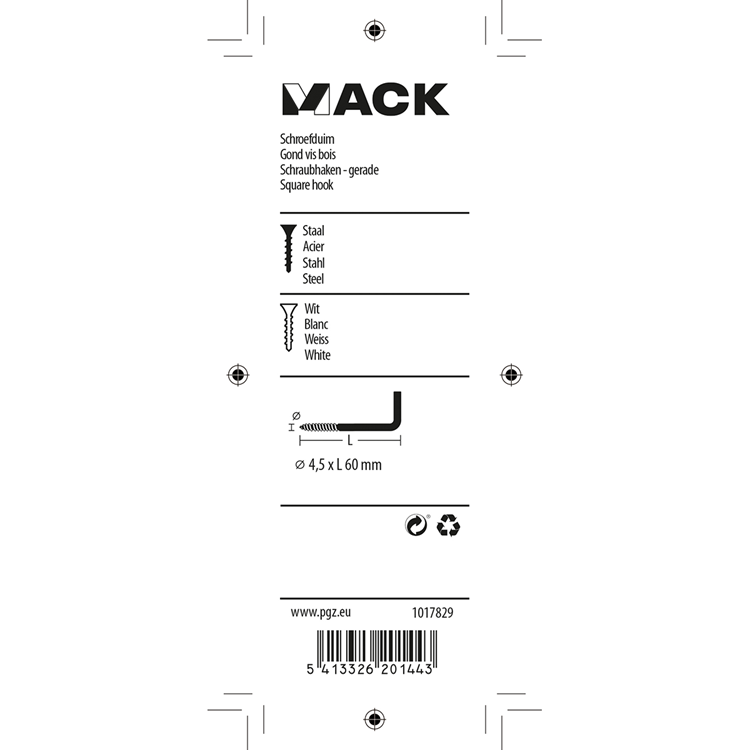 Mack 1017829 - schroefduim staal wit 3 st 4,5 x 60 mm | 10 stuks