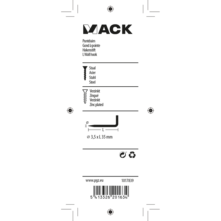 Mack 1017839 - puntduim staal verzinkt 11 st 3,5 x 35 mm | 10 stuks