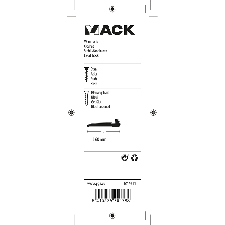 Mack 1019711 - wandhaak staal blauw gehard 5 st 60 mm | 10 stuks
