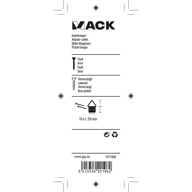 Mack 1017860 - kaderhanger staal vermessingd 5 st 16 x 28 mm | 10 stuks
