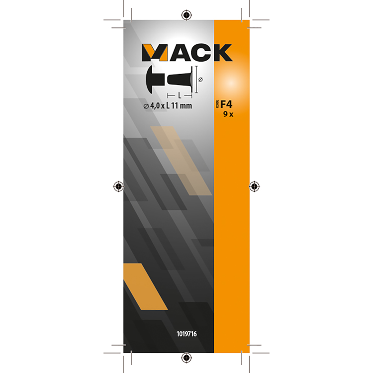 Mack 1019716 - klinknagel messing 9 st 4,0 x 11mm | 10 stuks