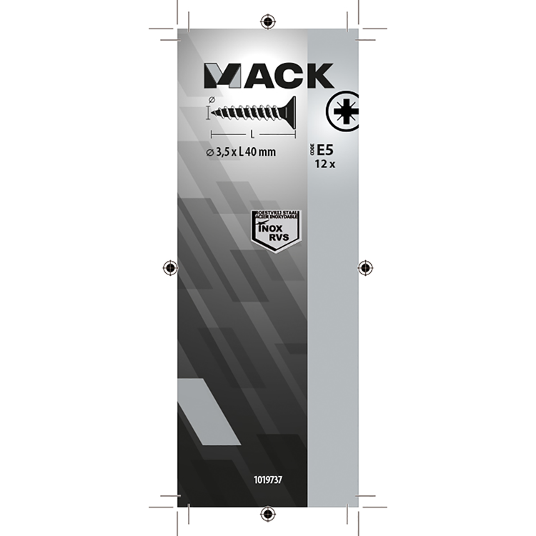 Mack 1019737 - spaanplaatschroef vz kop rvs 12 st 3,5 x 40 mm | 10 stuks