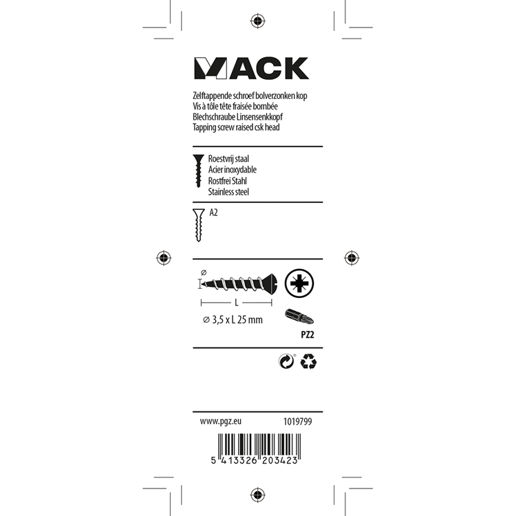 Mack 1019799 - zelftappende schroef bolvz.kopa2 10st 3,5 x 25 mm | 10 stuks