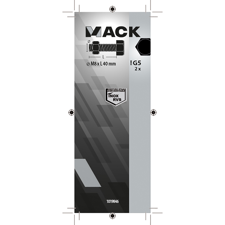 Mack 1019846 - tapbout + moer roestvrijstaal 2 st m8x40 | 10 stuks