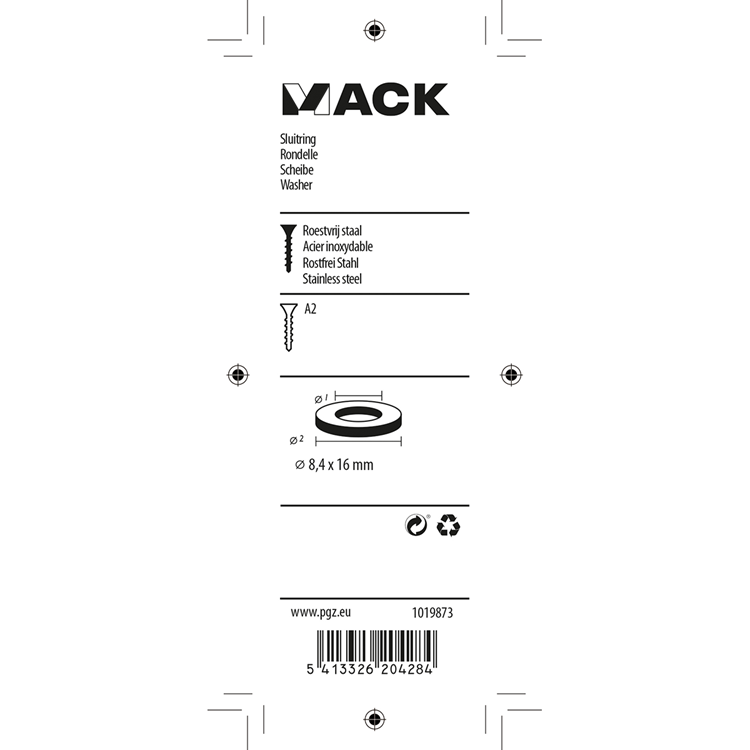 Mack 1019873 - sluitring inox a2 14 st m8 | 10 stuks