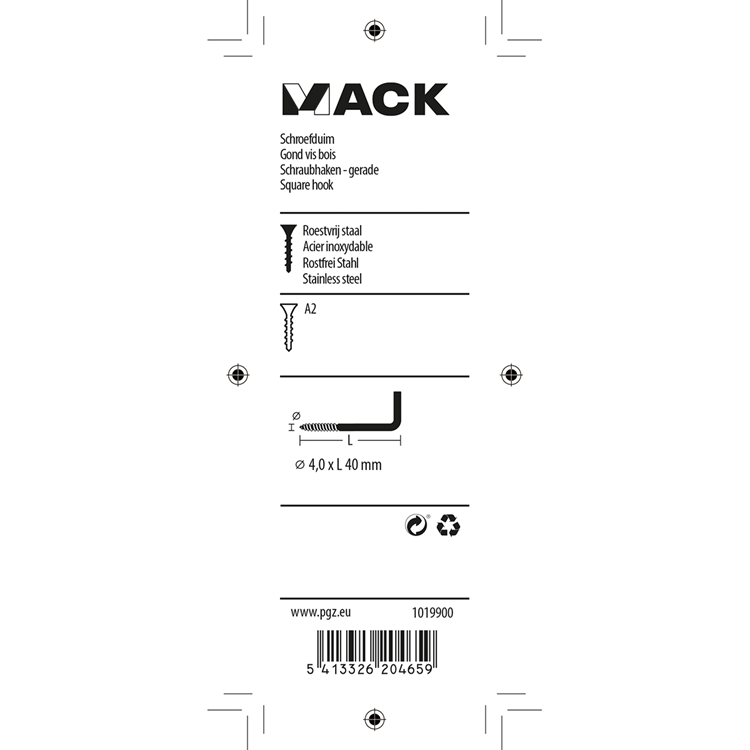 Mack 1019900 - schroefduim roestvrijstaal 3 st 4,0x40 mm | 10 stuks