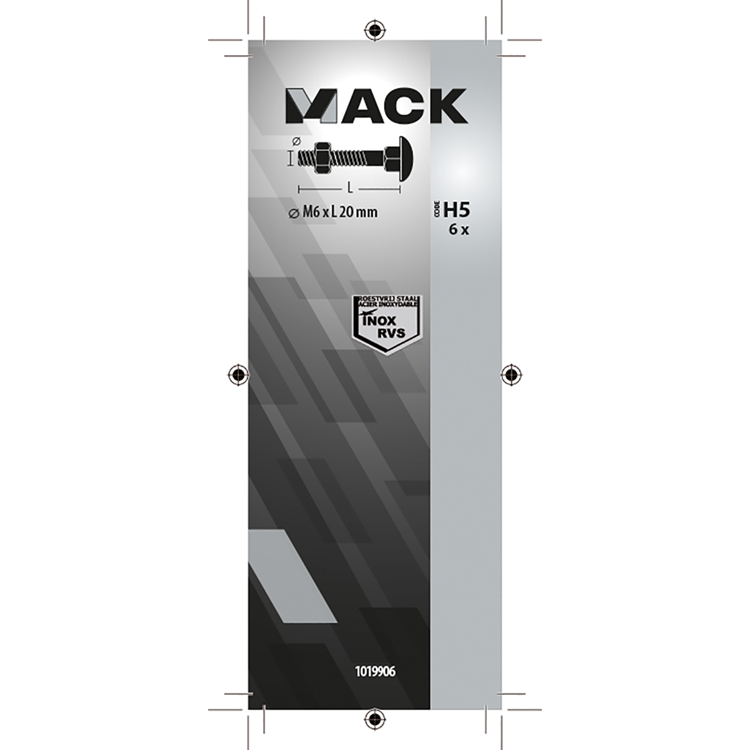 Mack 1019906 - houtbout + moer roestvrijstaal 6 st m6x20 mm | 10 stuks