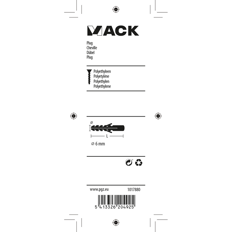 Mack 1017880 - plug polyethyleen 25 st 6 mm | 5 stuks