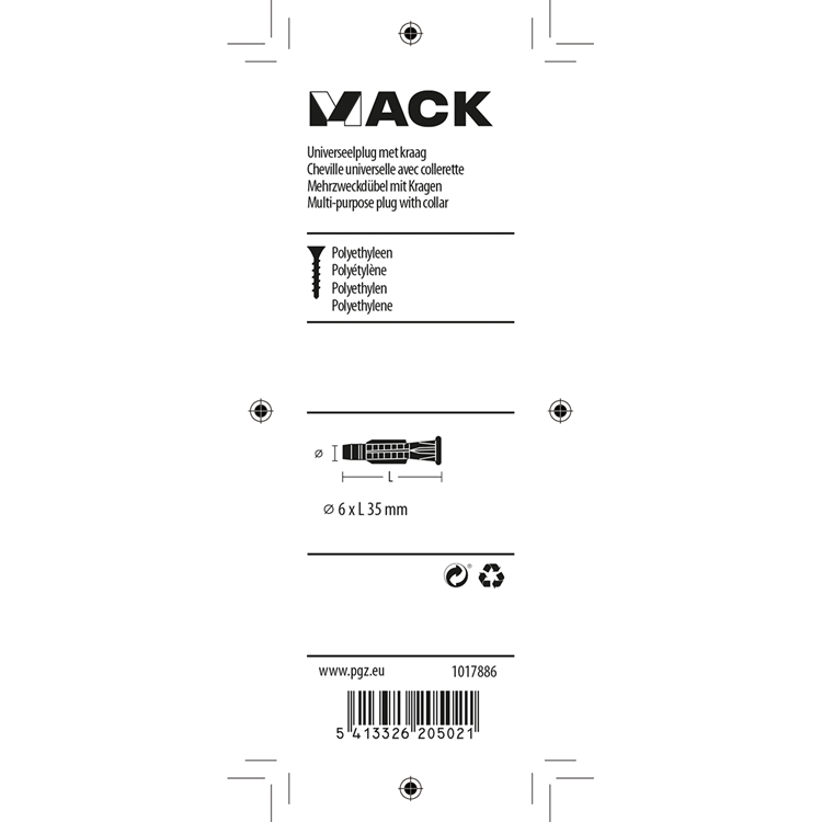 Mack 1017886 - universeelplug met kraag polyethyl.20st 6 x 35 mm | 5 stuks
