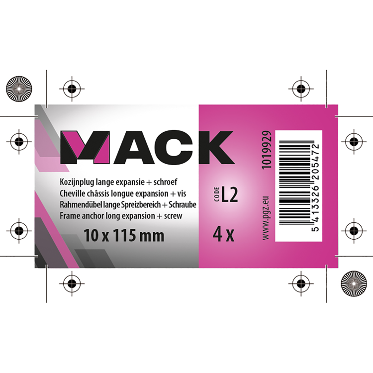 Mack 1019929 - kozijnplug lange exp. polyam. + schr.4st 10 x 115 mm | 5 stuks