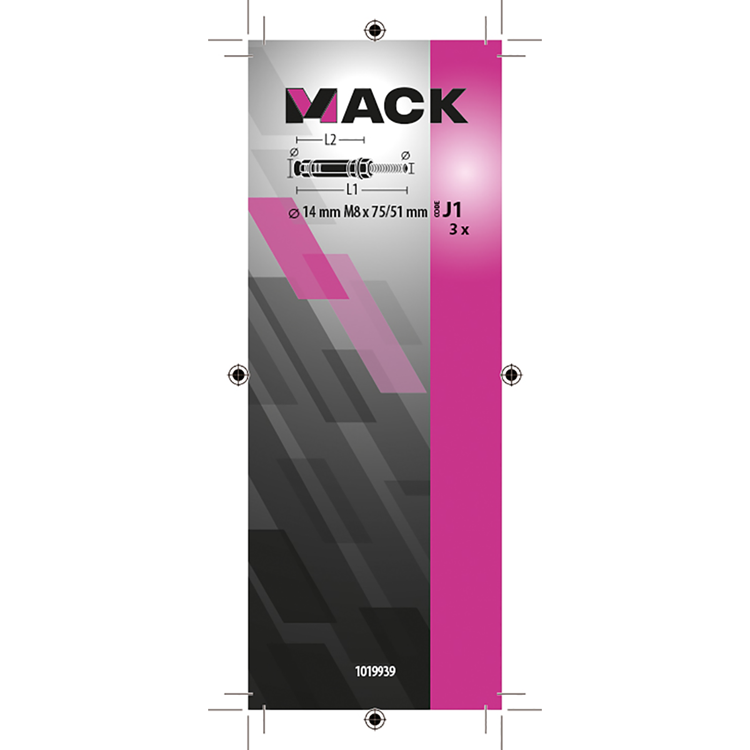 Mack 1019939 - keilbout met draadst. verzinkt3 st m8x75 51mm | 5 stuks