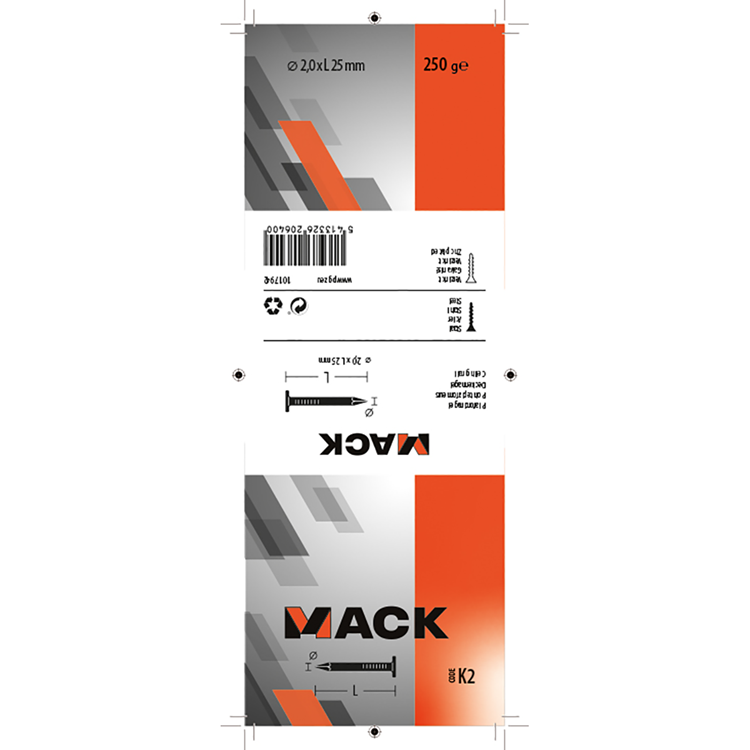 Mack 1017942 - plafondnagel staal verzinkt 250 gr 2,0 x 25 mm | 5 stuks