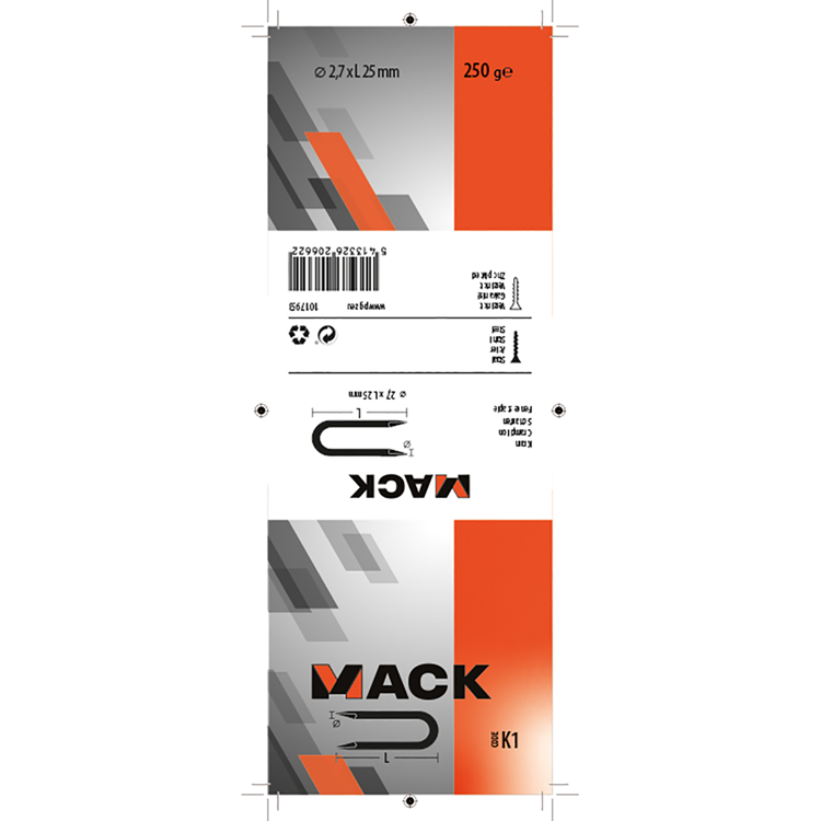 Mack 1017953 - kram staal verzinkt 250 gr 2,7 x 25 mm | 5 stuks