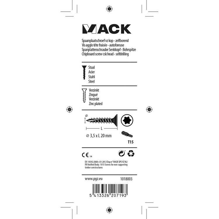 Mack 1018003 - spaanplschr.vzkop-zelfb. geelverz.100 st 3,5 x 20 mm | 5 stuks