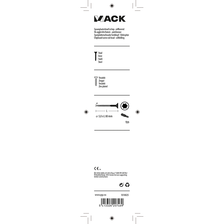 Mack 1018025 - spaanplschr.vzkop-zelfb. geelverz. 20 st 5,0 x 80 mm | 5 stuks