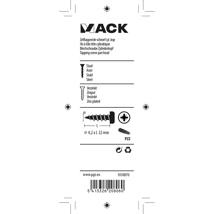 Mack 1018070 - zelftappende schroef cylkop verz. 35 st 4,2 x 32 mm | 5 stuks