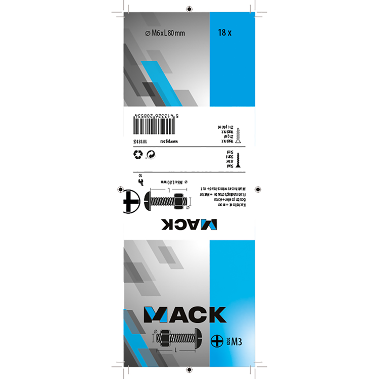 Mack 1018105 - kachelbout + moer staal verzinkt 18 st m6 x 80 mm | 5 stuks