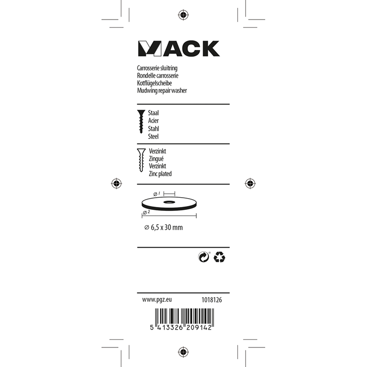 Mack 1018126 - carrosserie sluitring verzinkt40 st 6,5 x 30 mm | 5 stuks