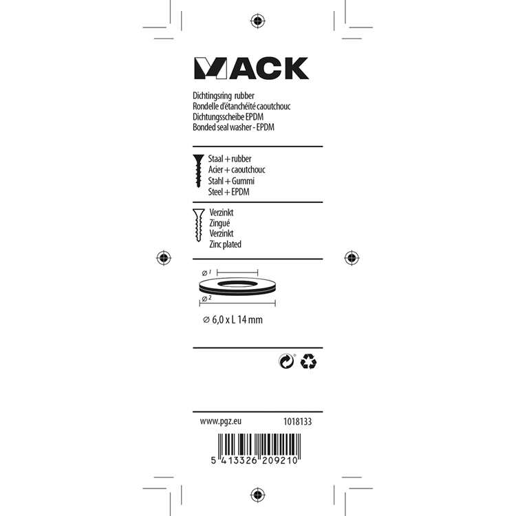 Mack 1018133 - dichtingsring rubber verzinkt 50 st 6,0 x 14 mm | 5 stuks