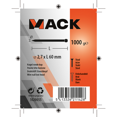 Mack 1020055 - nagel ronde kop 1000 gr 2,7 x 60 mm | 10 stuks