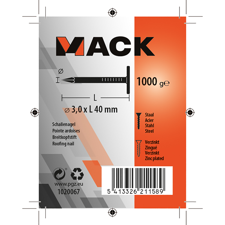 Mack 1020067 - schalienagel verzinkt 1000 gr 3,0 x 40 mm | 10 stuks