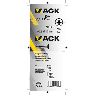 Mack 1020086 - spaanplaatschroef vz kop geelvz 200 st 3,5 x 40 mm | 5 stuks
