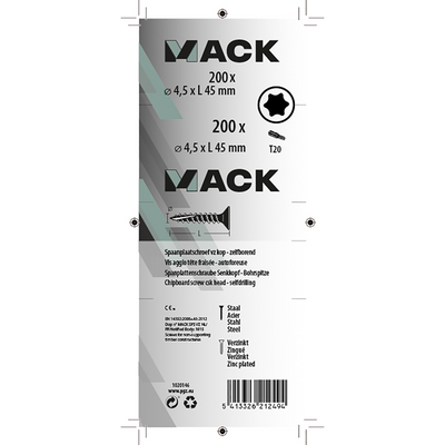 Mack 1020146 - spaanplaatschroef vz kp-zelfb.gvz 200st 4,5 x 45 mm | 3 stuks
