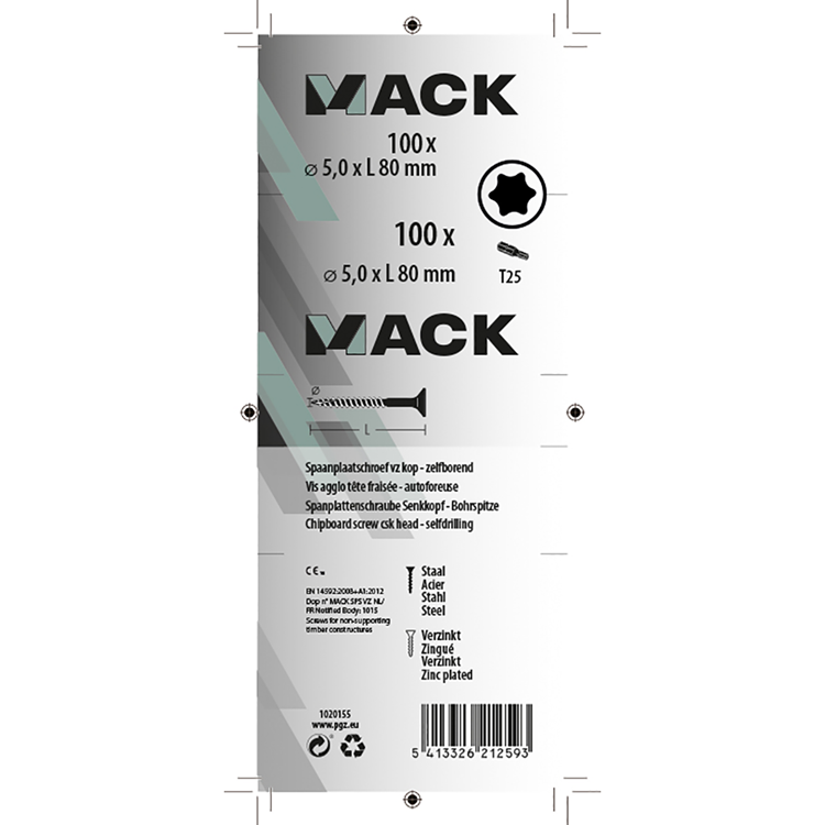Mack 1020155 - spaanplaatschroef vz kp-zelfb.gvz 100st 5,0 x 80 mm | 3 stuks