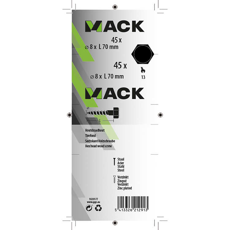Mack 1020177 - houtdraadbout verzinkt 45 st 8 x 70 mm | 3 stuks