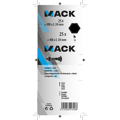 Mack 1020204 - houtbout + moer verzinkt 25 stm8 x 30 mm | 5 stuks