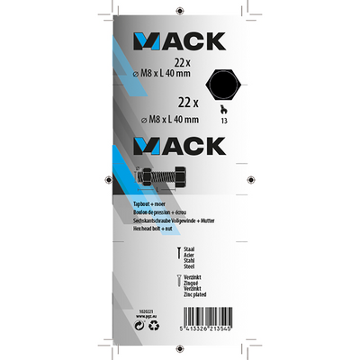 Mack 1020221 - tapbout + moer verzinkt 22 st m8 x 40 mm | 5 stuks