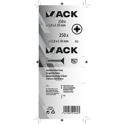 Mack 1020280 - spaanplaatschroef vz kop inox a2 250 st 5,0 x 50 mm | 2 stuks