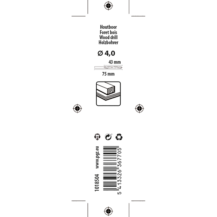 Mack 1018504 - machinehoutboor + centreerpunt ø 4,0 x 75 mm | 5 stuks